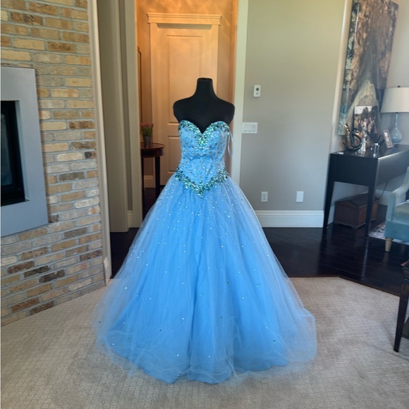 Mori Lee dress prom party wedding blue size 12 princess god mother halloween. - Picture 12 of 16